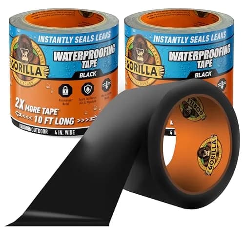 GORILLA Waterproof Patch & Seal Tape Black 4" x 10' (12.1 cm x 30.48 m) 2-Pack | Permanent Waterproof Seal for Leaks & Repairs thumbnail 1