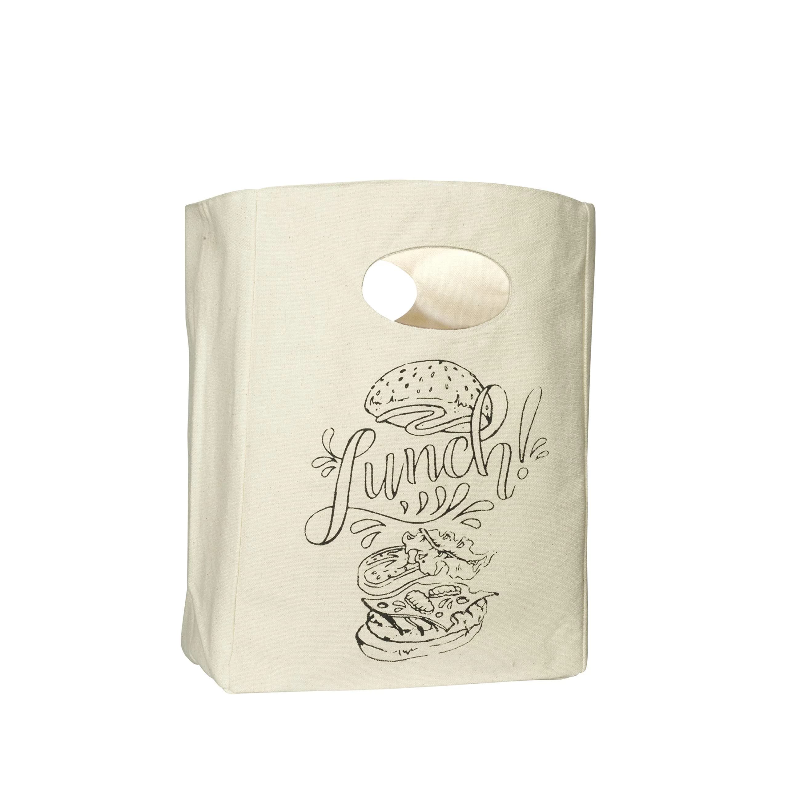Organic Cotton Mart Organic Canvas Lunch Bag | Reusable & Machine Washable Tote | 27.9 cm (11 in) x 20.3 cm (8 in) x 10.2 cm (4 in) — White with Print