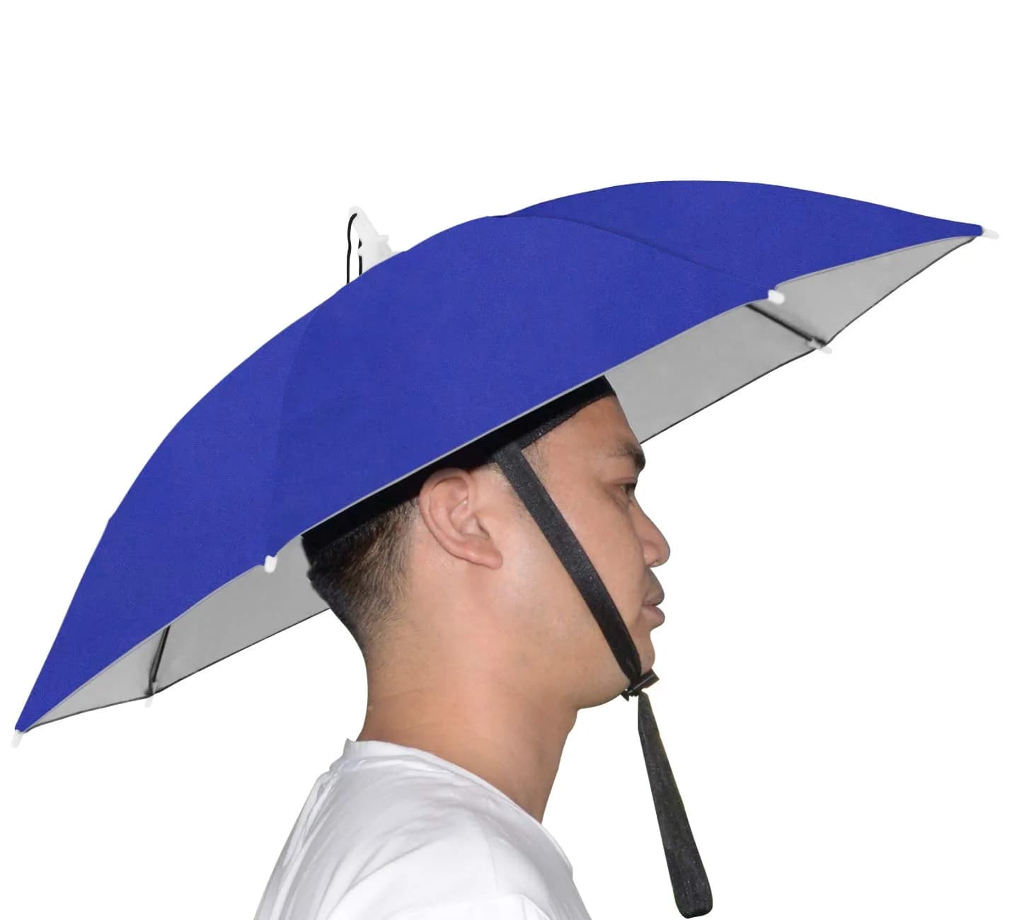 NEW-Vi Umbrella Hat Adult and Kids Folding Cap Blue/Silver | Hands-Free Sun and Rain Protection
