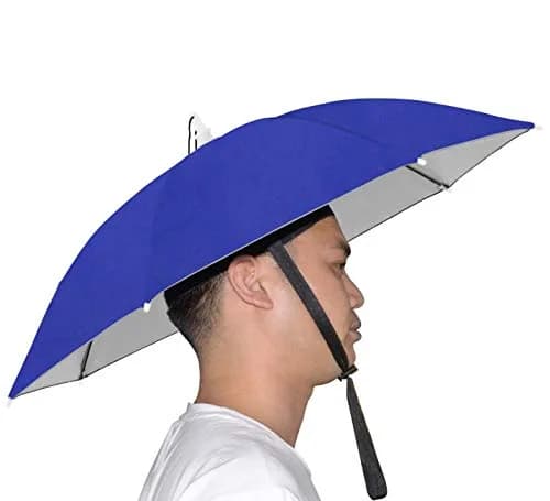 NEW-Vi Umbrella Hat Adult and Kids Folding Cap Blue/Silver | Hands-Free Sun and Rain Protection thumbnail 1