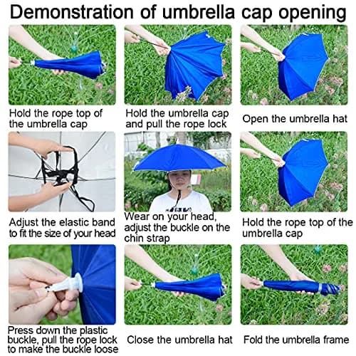 NEW-Vi Umbrella Hat Adult and Kids Folding Cap Blue/Silver | Hands-Free Sun and Rain Protection thumbnail 3