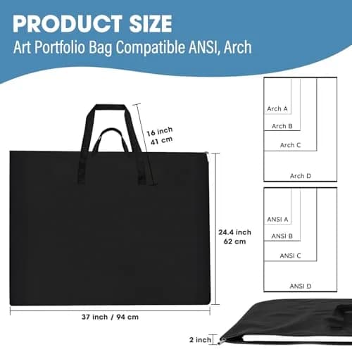 ZKOO Large Art Portfolio Bag 61 x 76 cm (24 x 36 Inch) | Waterproof Black Canvas Carrier Case thumbnail 2