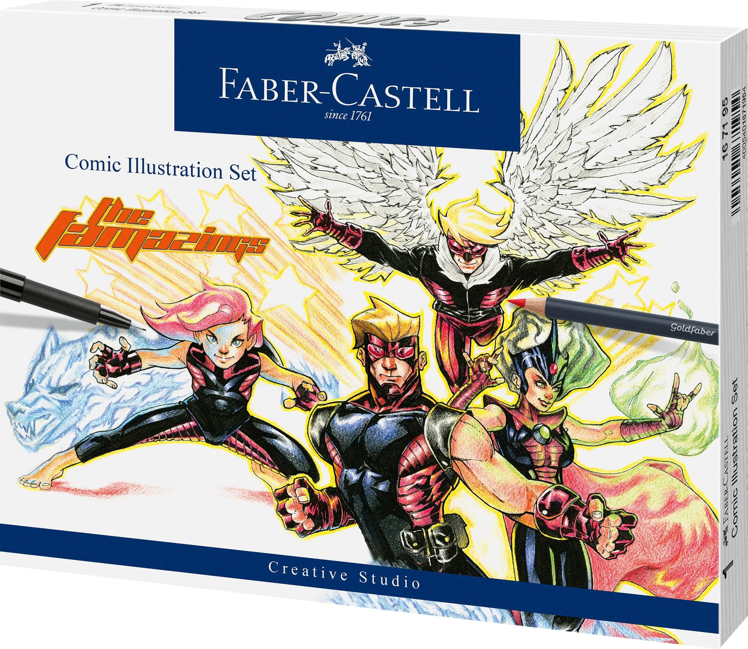 Faber-Castell Comic Illustration Set - The Famazings Superhero Comic Book Drawing Kit - Draw with Pitt Artist Pens & Goldfaber Coloring Pencils | Beginner Comic Art Kit - main product image