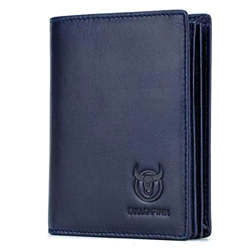 BULLCAPTAIN Large Capacity Genuine Leather Wallet for Men QB-027 | RFID Protected & Expandable (Blue) thumbnail 1
