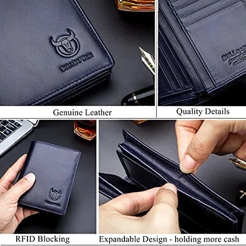 BULLCAPTAIN Large Capacity Genuine Leather Wallet for Men QB-027 | RFID Protected & Expandable (Blue) thumbnail 6
