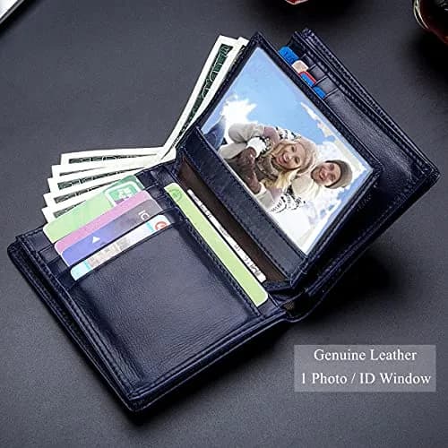 BULLCAPTAIN Large Capacity Genuine Leather Wallet for Men QB-027 | RFID Protected & Expandable (Blue) thumbnail 3