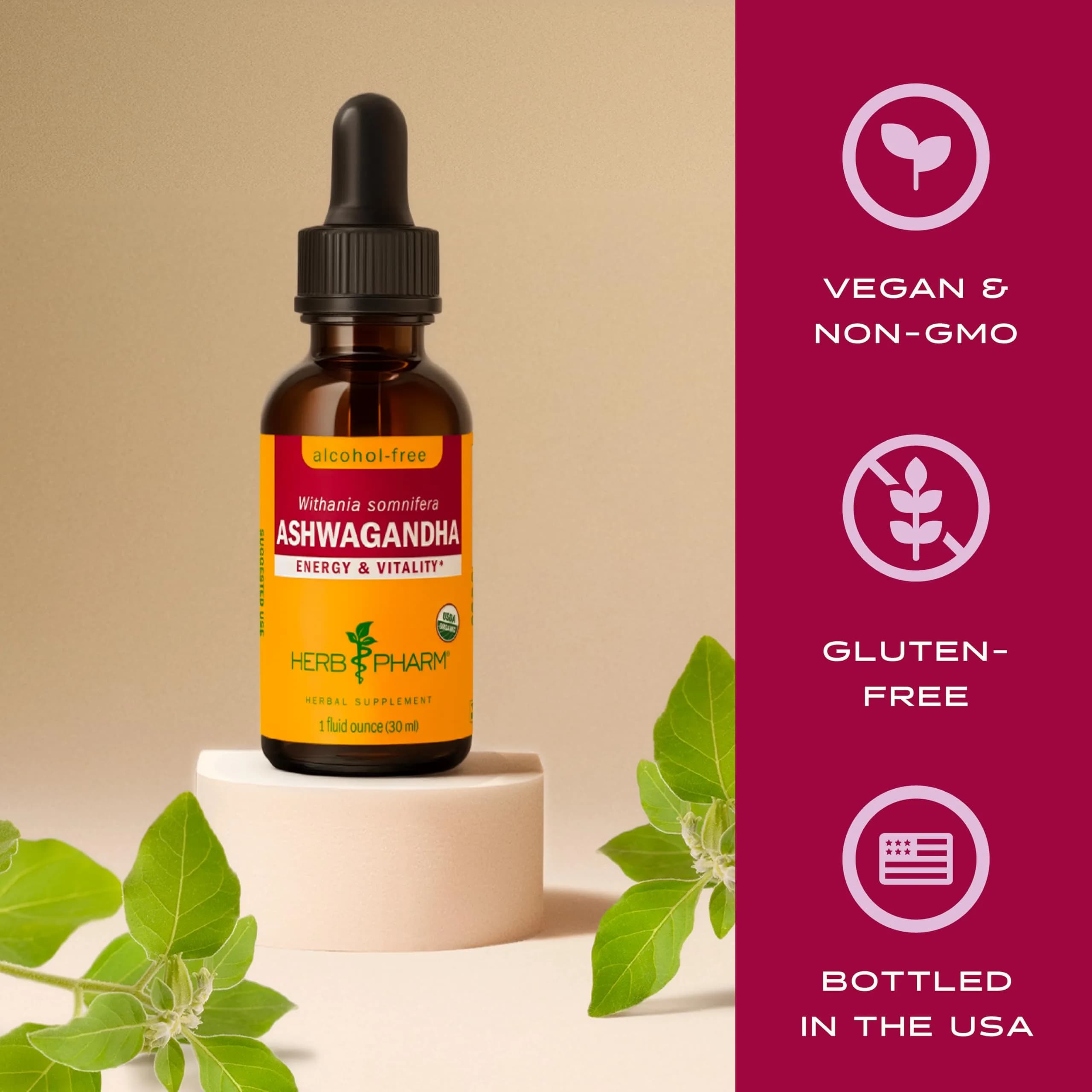 Herb Pharm Organic Ashwagandha Alcohol-Free Liquid Extract 60ml (2 Fl Oz) | USDA Organic Stress Support Glycerite - view 6