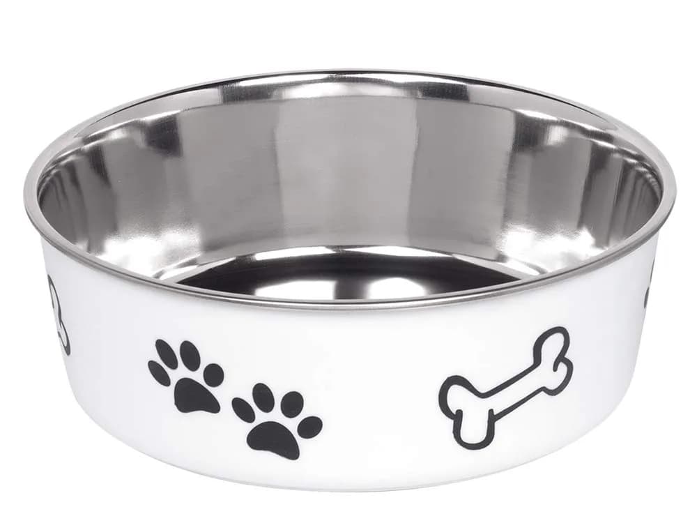 Nobby Fusion Stainless Steel Dog Bowl 16 cm | Non-Slip & Dishwasher Safe — White / 20 cm 1,80 ltr