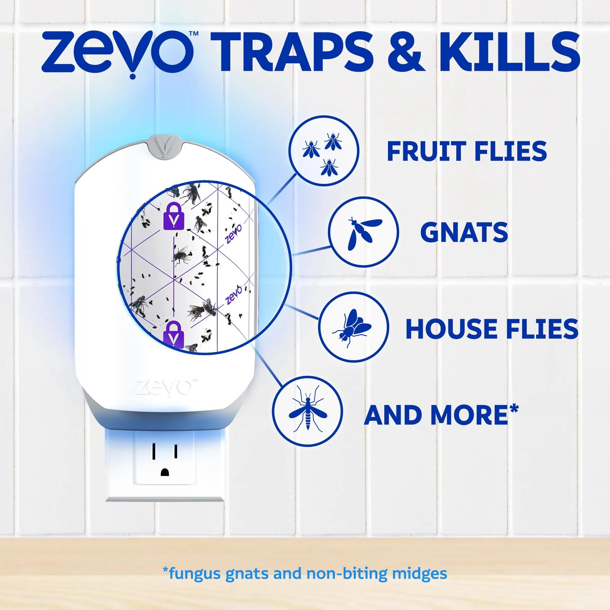 Zevo Flying Insect Trap with Refill | Catches Fruit Flies, Gnats & House Flies 24/7 | 1 Device & 1 Cartridge - view 6