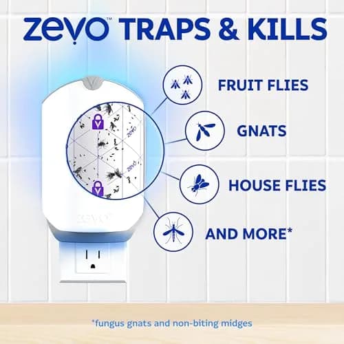 Zevo Flying Insect Trap with Refill | Catches Fruit Flies, Gnats & House Flies 24/7 | 1 Device & 1 Cartridge thumbnail 6