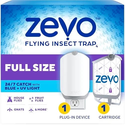 Zevo Flying Insect Trap with Refill | Catches Fruit Flies, Gnats & House Flies 24/7 | 1 Device & 1 Cartridge thumbnail 1