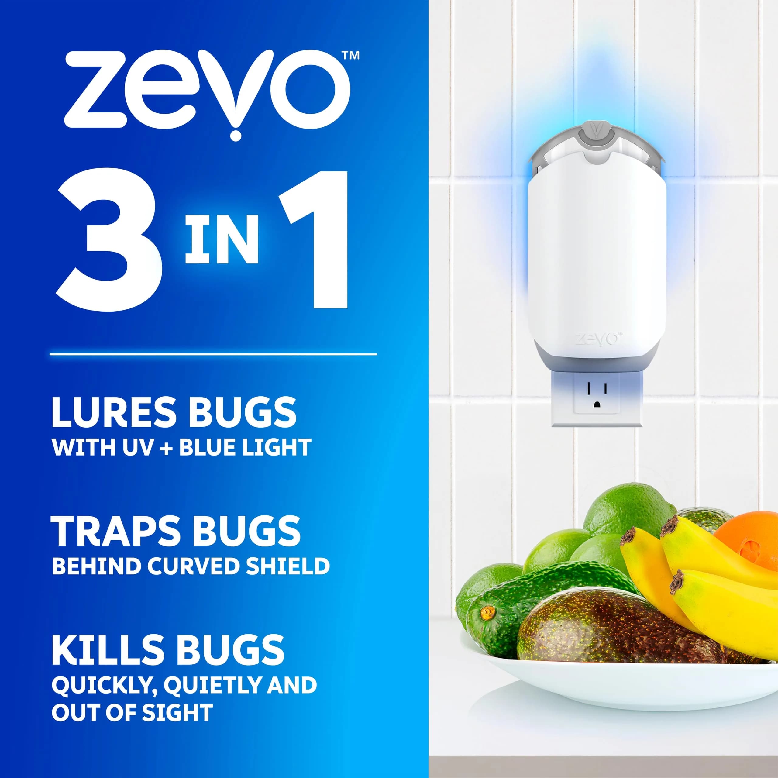 Zevo Flying Insect Trap with Refill | Catches Fruit Flies, Gnats & House Flies 24/7 | 1 Device & 1 Cartridge - view 2