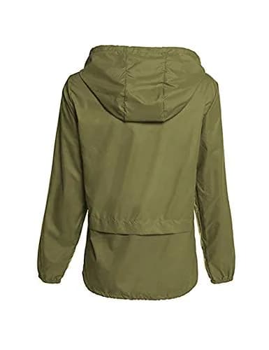 Avoogue Lightweight Raincoat Women's Waterproof Windbreaker Packable Outdoor Hooded Rain Jacket Army Green M thumbnail 4