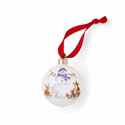 Portmeirion Christmas Bauble Gathered Around Snowman 2.6" Bone China Festive Decor thumbnail 1