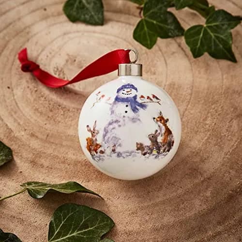 Portmeirion Christmas Bauble Gathered Around Snowman 2.6" Bone China Festive Decor thumbnail 4