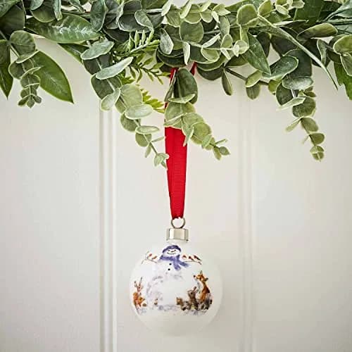 Portmeirion Christmas Bauble Gathered Around Snowman 2.6" Bone China Festive Decor thumbnail 5