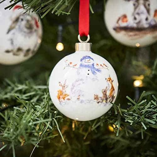 Portmeirion Christmas Bauble Gathered Around Snowman 2.6" Bone China Festive Decor thumbnail 6
