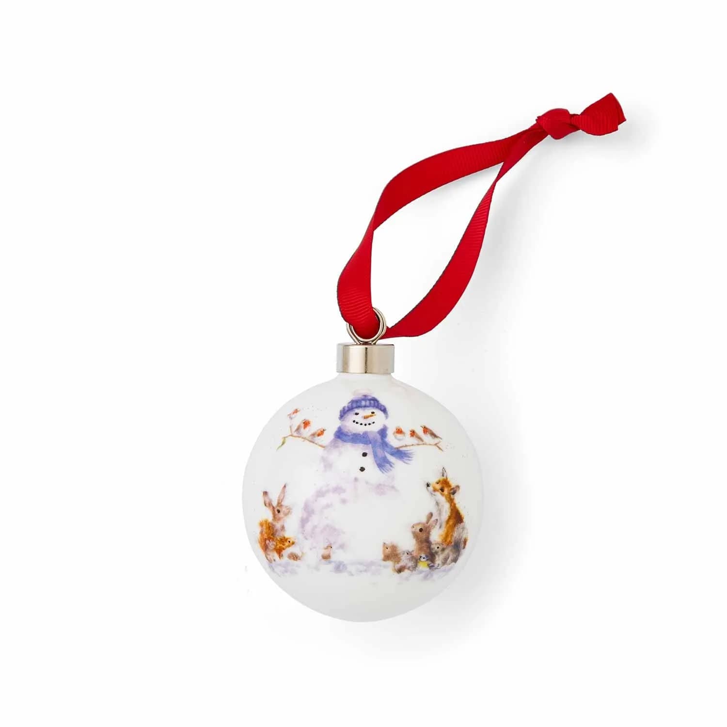 Portmeirion Christmas Bauble Gathered Around Snowman 2.6" Bone China Festive Decor