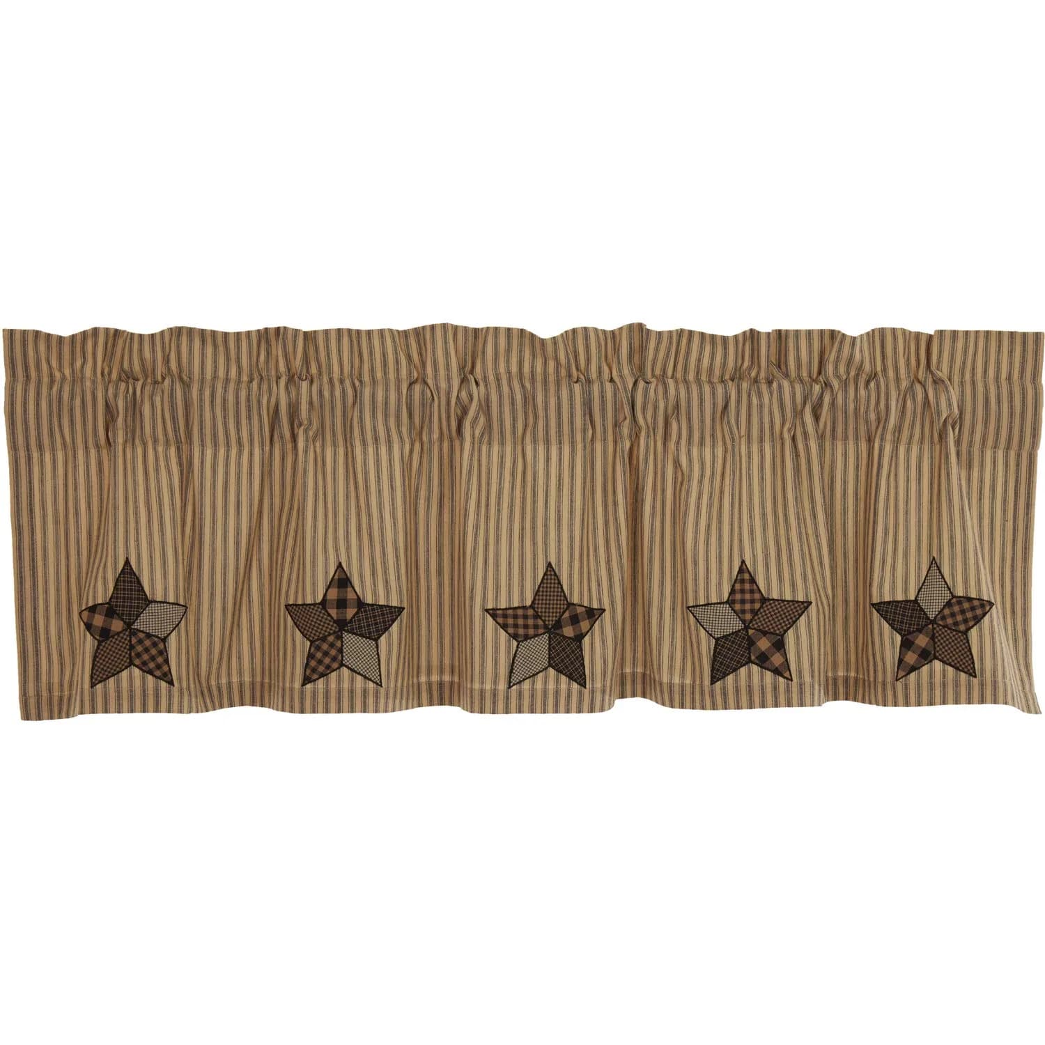 VHC Brands Farmhouse Star Appliqued Cotton Kitchen Curtains 16x60 | Rustic Colonial Americana Style - main product image