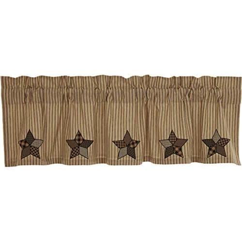 VHC Brands Farmhouse Star Appliqued Cotton Kitchen Curtains 16x60 | Rustic Colonial Americana Style thumbnail 1