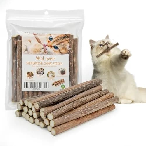 WoLover Silvervine Sticks for Cats, 25 Count | Natural Matatabi Chew Toys for Dental Care & Play thumbnail 1