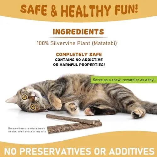WoLover Silvervine Sticks for Cats, 25 Count | Natural Matatabi Chew Toys for Dental Care & Play thumbnail 7