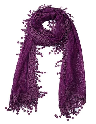Tan's Women's Lightweight Feminine Lace Teardrop Fringe Scarf 20" x 70" | Elegant Mesh Crochet Tassel thumbnail 1