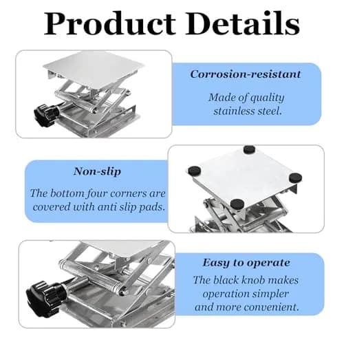 SUCOHANS 4" x 4" Stainless Steel Lab Jack Lift Stand Table Scissor Stand Platform 10cm (4") | Precision Height Adjustment for Labs thumbnail 4