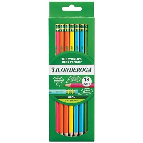 Ticonderoga Wood-Cased Pencils, Pre-Sharpened | Bright Neon Colors, #2 Graphite, Kid-Safe, 18 Count thumbnail 1