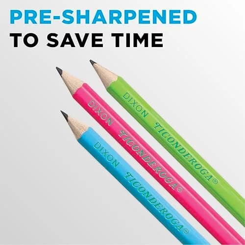 Ticonderoga Wood-Cased Pencils, Pre-Sharpened | Bright Neon Colors, #2 Graphite, Kid-Safe, 18 Count thumbnail 6
