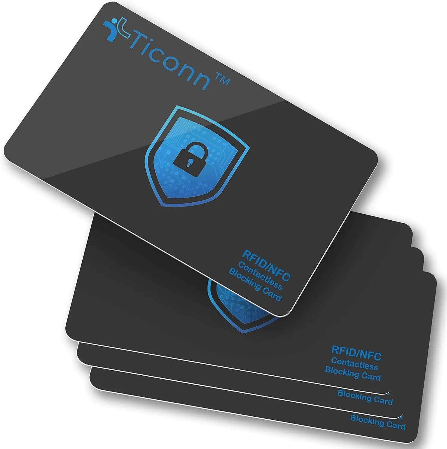 TICONN RFID Blocking Card 4 Pack | Anti-Theft NFC Credit Card Protector for Wallets & Passports