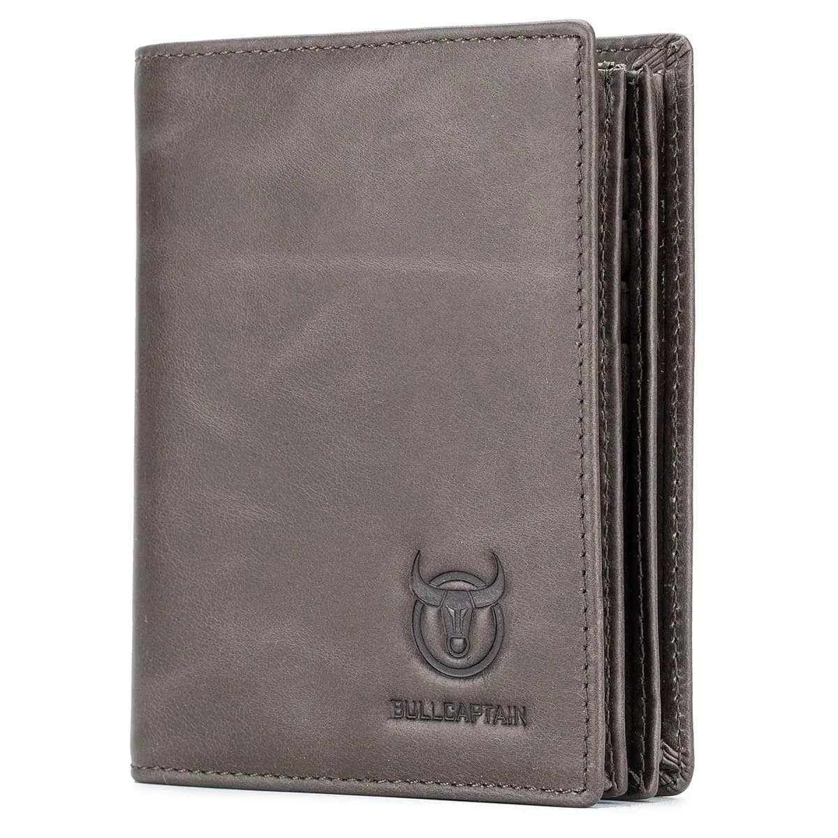 BULLCAPTAIN Genuine Leather Wallet for Men QB-027 Grey | Large Capacity RFID Blocking Bifold Wallet 12.5cm x 9.5cm x 2.5cm — Light Brown