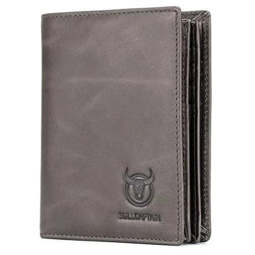 BULLCAPTAIN Genuine Leather Wallet for Men QB-027 Grey | Large Capacity RFID Blocking Bifold Wallet 12.5cm x 9.5cm x 2.5cm thumbnail 1