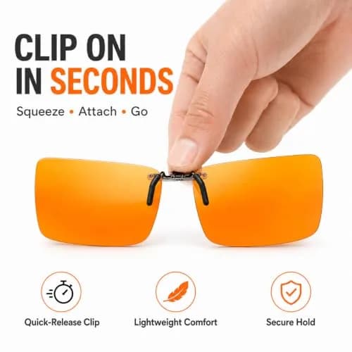 Vyzia Orange Clip-On Blue Light Blocking Glasses for Sleep | 60mm (2.36in) Lens Width thumbnail 2