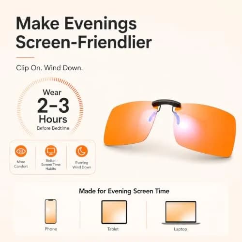 Vyzia Orange Clip-On Blue Light Blocking Glasses for Sleep | 60mm (2.36in) Lens Width thumbnail 3