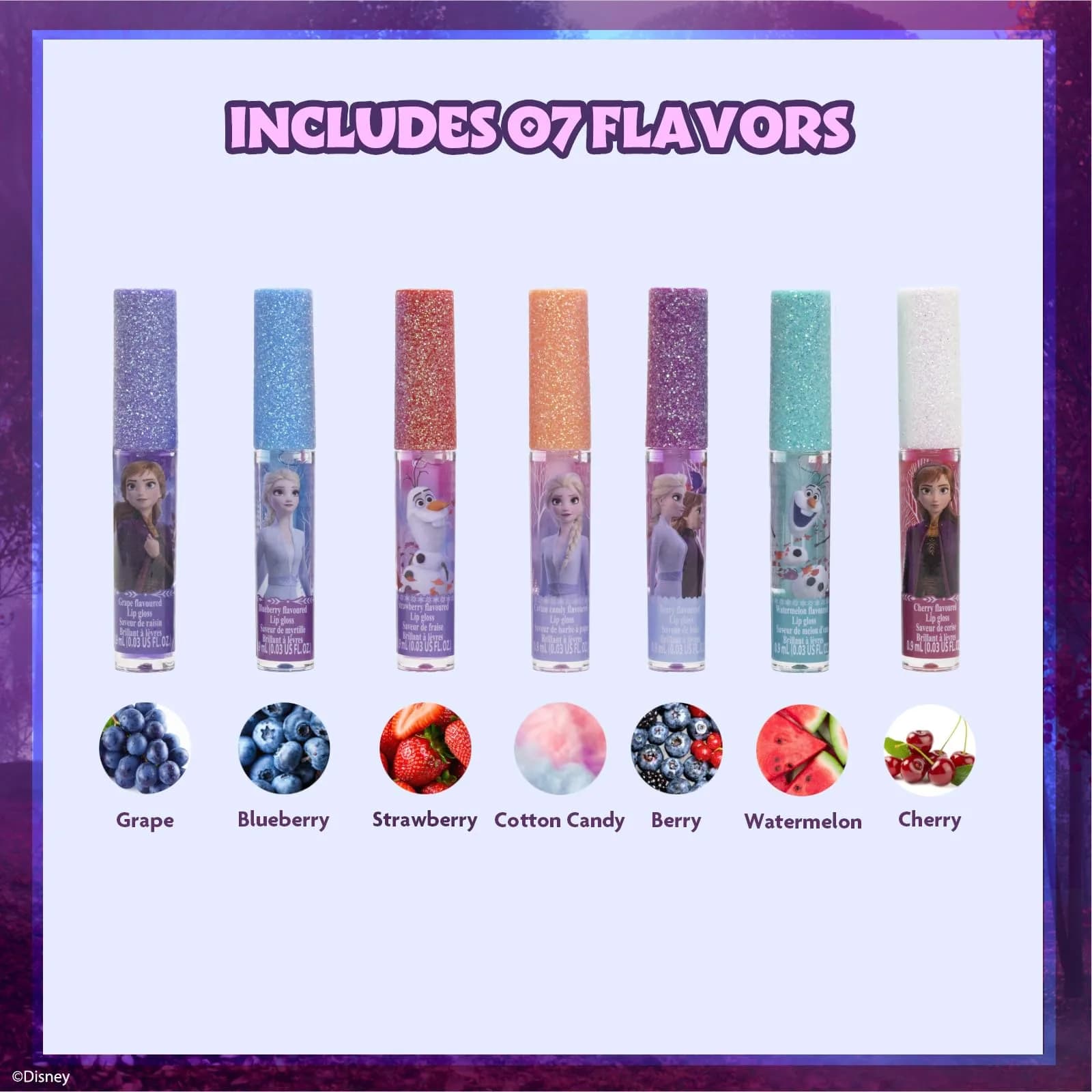 Townley Girl Disney Frozen Lip Gloss Set 7-Piece 0.21 Fl Oz (Pack of 1) | Plant-Based Vegan Formula - view 2