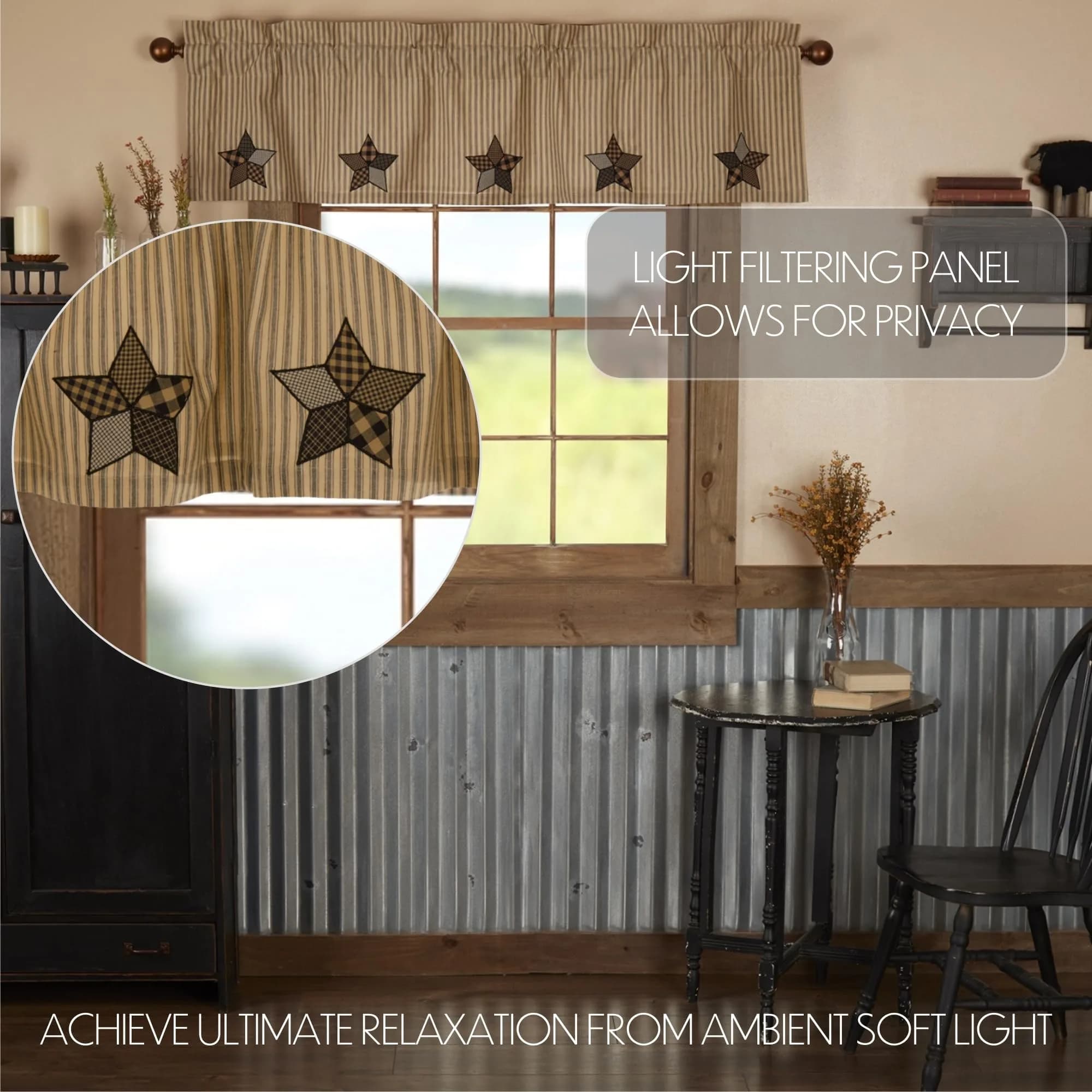 VHC BRANDS Farmhouse Star Cotton Valance 72 in. L x 16 in. W | Vintage Farmhouse Decor thumbnail 3