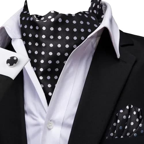 Dubulle Black Sliver Dots Ascot for Men Self Tie | Wedding & Formal Accessory thumbnail 2