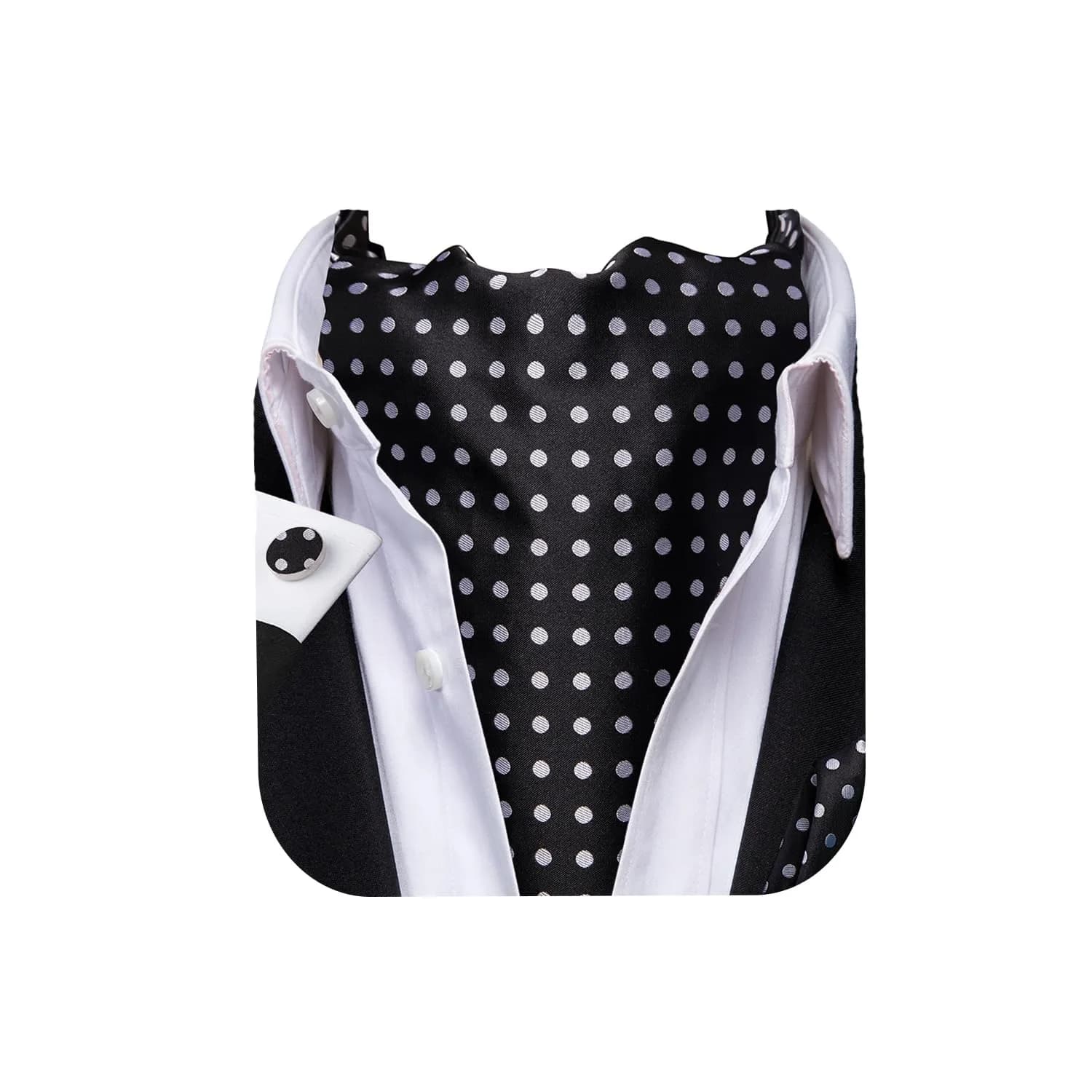 Dubulle Black Sliver Dots Ascot for Men Self Tie | Wedding & Formal Accessory - main product image