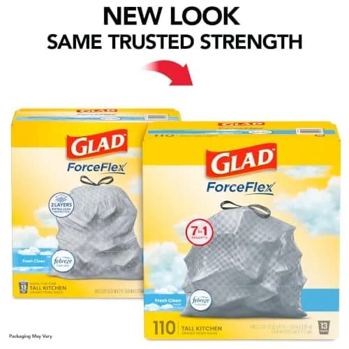 Glad Tall Kitchen Drawstring Trash Bags 13 Gallon | Odorshield Febreze Fresh Clean, 110 Count thumbnail 2