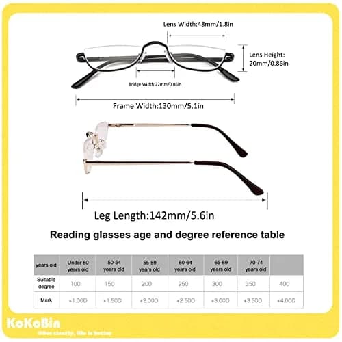 KoKoBin Half Reading Glasses 2 Pairs Metal Frame 2.50 Diopters | Clear Lens, Unisex Adult thumbnail 6