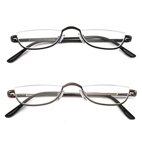 KoKoBin Half Reading Glasses 2 Pairs Metal Frame 2.50 Diopters | Clear Lens, Unisex Adult thumbnail 2