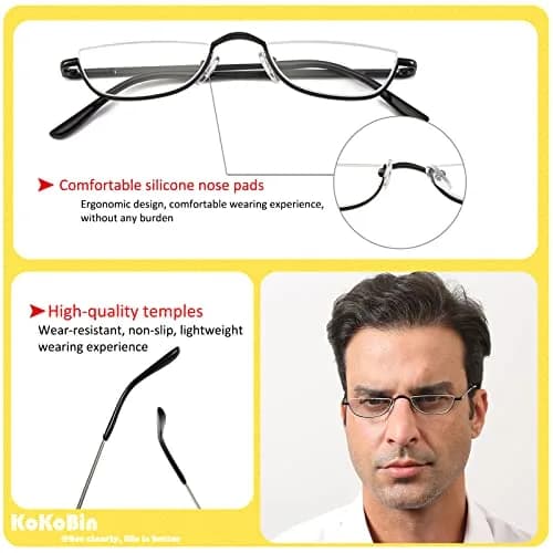 KoKoBin Half Reading Glasses 2 Pairs Metal Frame 2.50 Diopters | Clear Lens, Unisex Adult thumbnail 4
