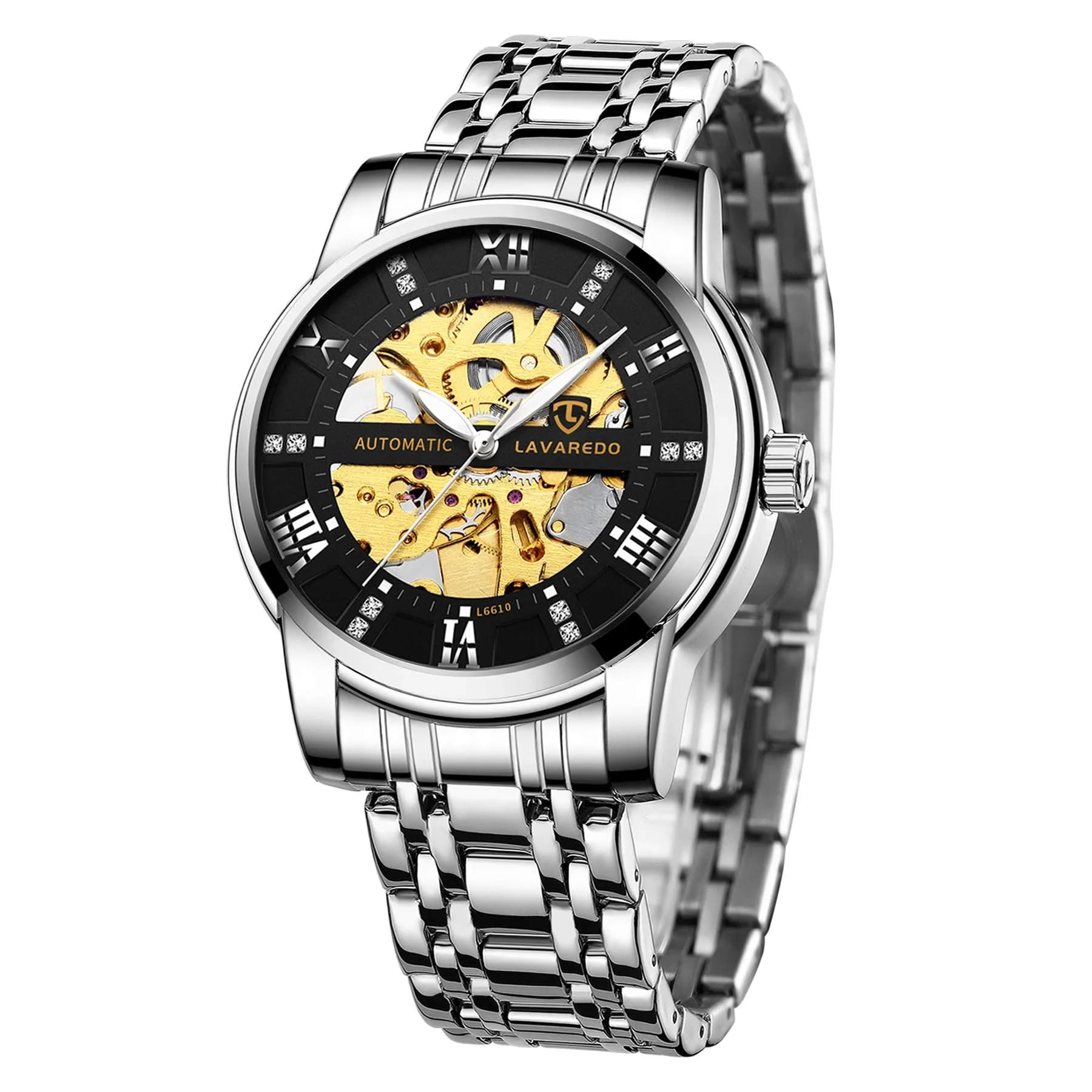 A ALPS Automatic Mechanical Watch for Men | 41mm Stainless Steel Skeleton Dial, 30M Water Resistant — 14-SilverBlack