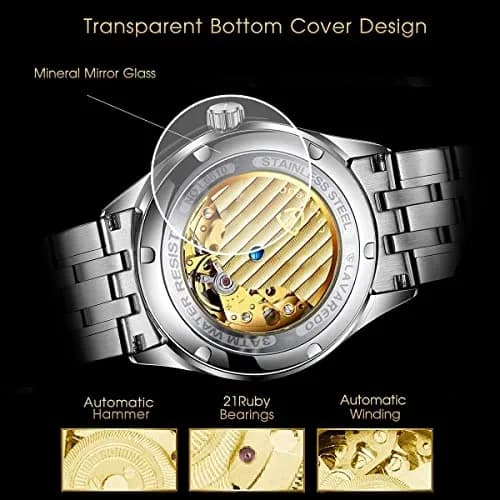 A ALPS Automatic Mechanical Watch for Men, 41mm Stainless Steel Skeleton Dial | 30M Waterproof thumbnail 4