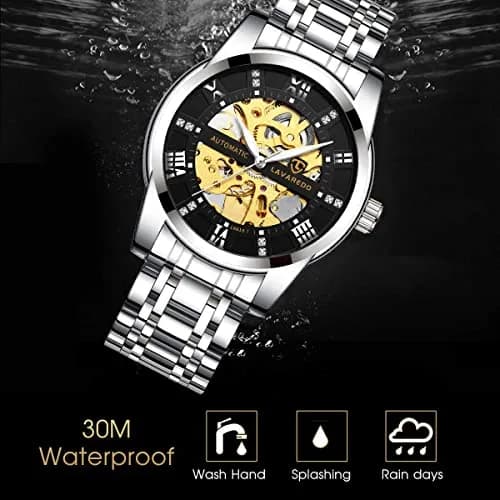 A ALPS Automatic Mechanical Watch for Men, 41mm Stainless Steel Skeleton Dial | 30M Waterproof thumbnail 5