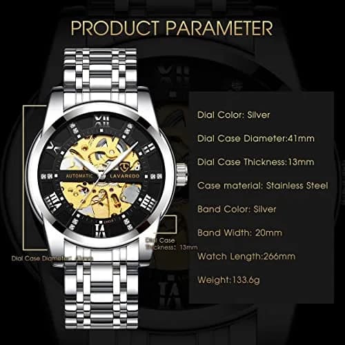 A ALPS Automatic Mechanical Watch for Men, 41mm Stainless Steel Skeleton Dial | 30M Waterproof thumbnail 7