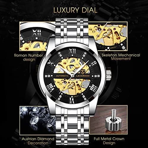 A ALPS Automatic Mechanical Watch for Men, 41mm Stainless Steel Skeleton Dial | 30M Waterproof thumbnail 2