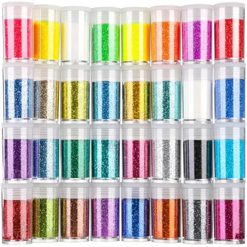 Teenitor Fine Glitter, 32 Jars, 8g Each | Assorted Colors for Arts, Makeup & Nails thumbnail 1
