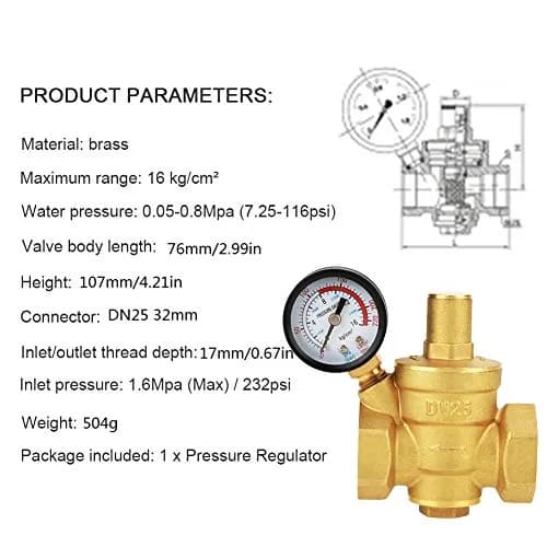 Keenso DN25 Water Pressure Regulator Brass 1.6Mpa | Hydraulic & Solar Energy Use thumbnail 7
